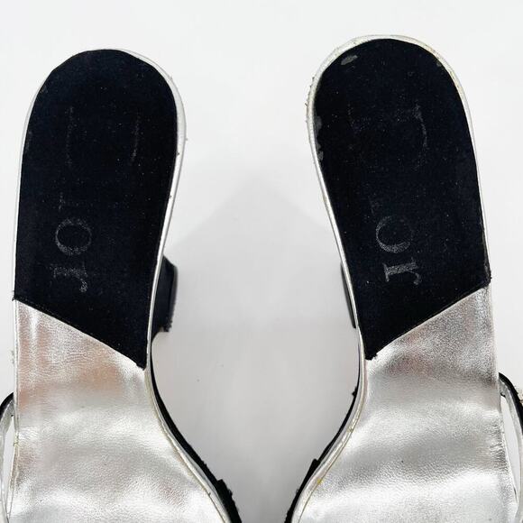 Dior Vintage Y2K Black Silver Crystal Logo Platform Wedge Sandal Mule EU 37.5 - Picture 11 of 15